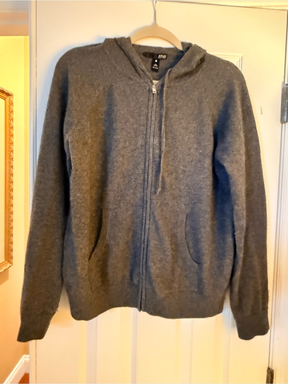 Aqua Cashmere Gray Hooded Zip Cardigan